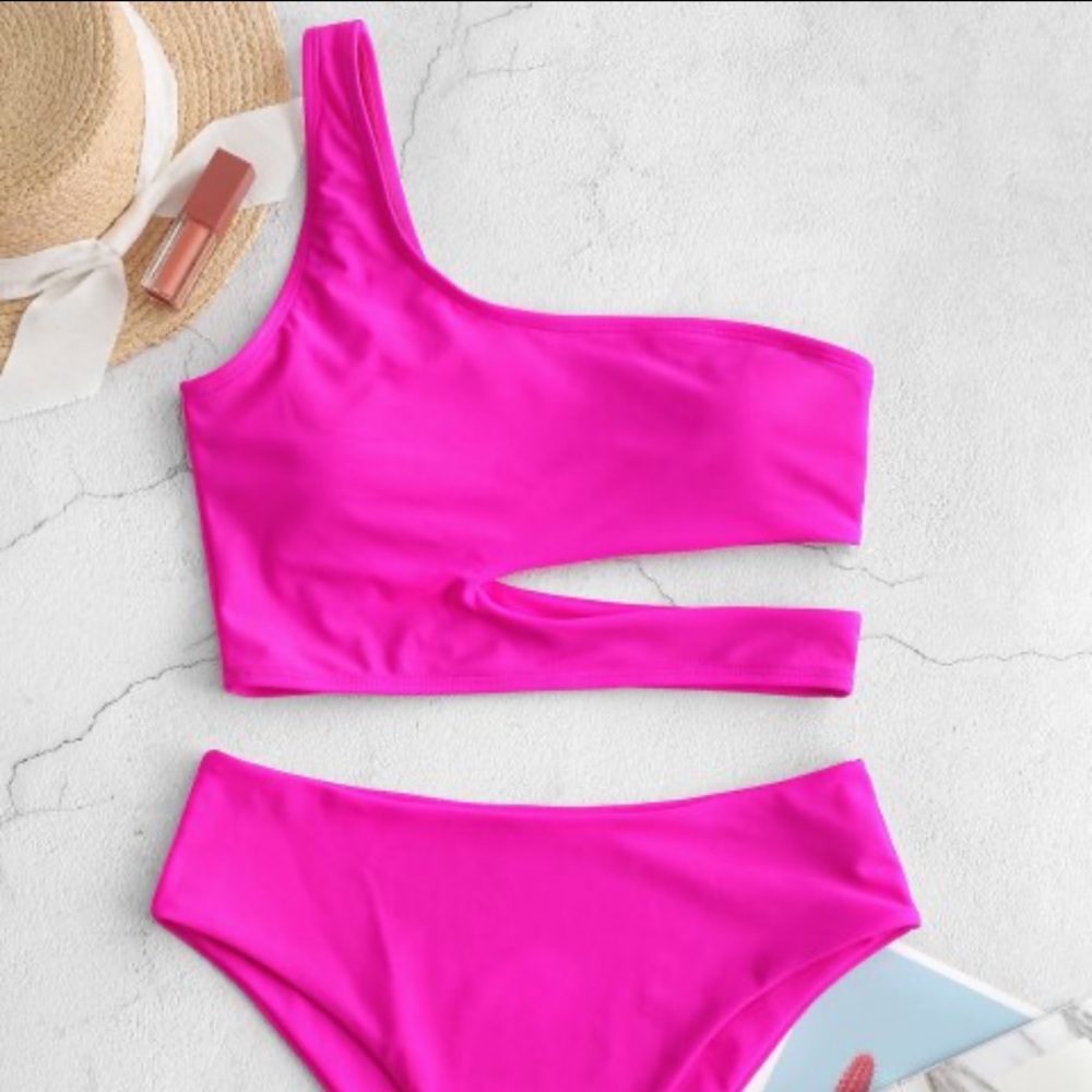 Hot Pink One Shoulder Bikini